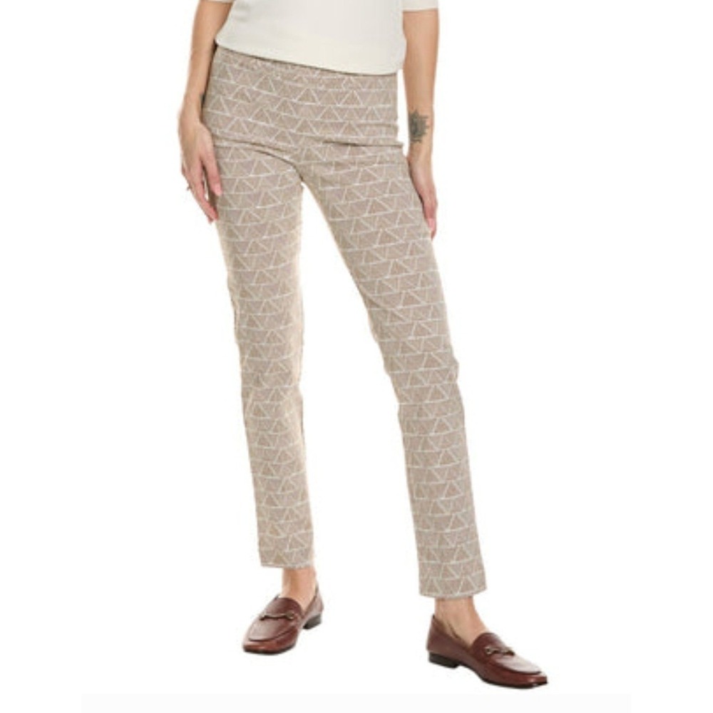 J‎ McLaughlin Masie Pants Womens 8 Beige White Geometric Stretch Ankle